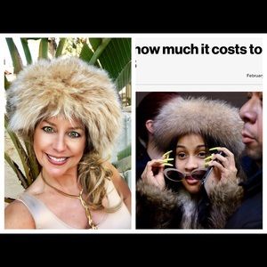 Adolfo II Coyote Fur Hat seen on Cardi B  ExCond